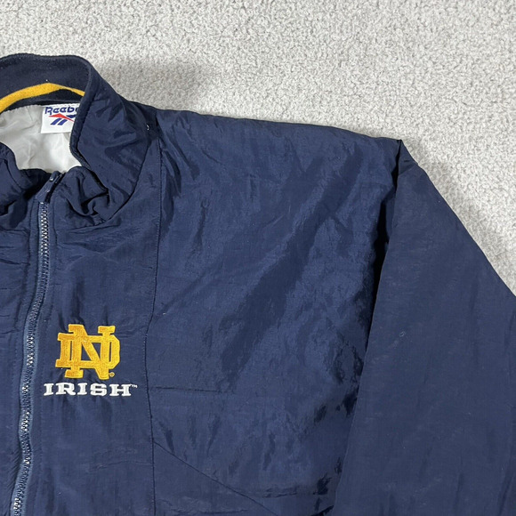 Notre Dame Jacket Mens L Blue Reebok Vintage 90s Nylon Windbreaker Full Zip NCAA - Picture 9 of 16